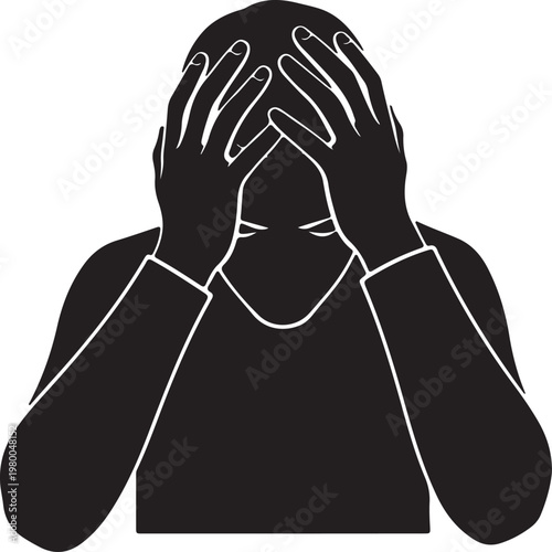 Silhouette of a person holding head in despair with white background one person mental health frustration headache