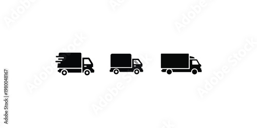 Three black delivery truck icons representing logistics and transportation services