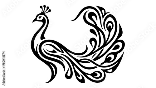 Artistic black silhouette of a peacock with elaborate tail silhouette artistic decorative elaborate feathers illustration