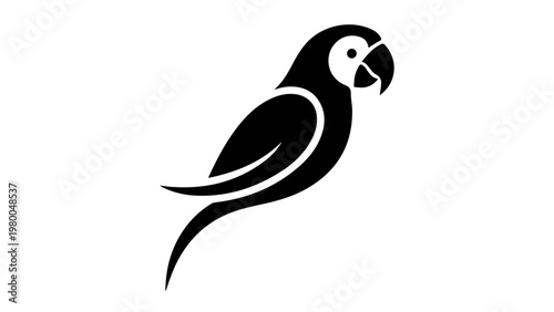 Stylized black silhouette of a perched parrot with silhouette isolated background minimalist creature wildlife illustration