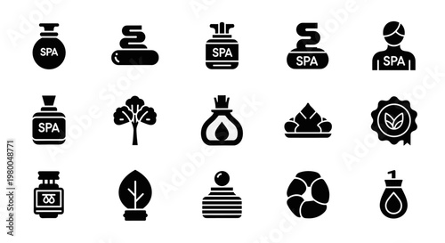 Collection of spa and wellness icons for relaxation and beauty treatments
