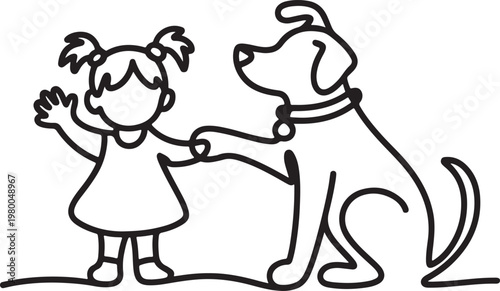 child and dog line art friendship companionship design vector illustration