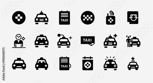 Collection of taxi and transportation service icons for digital and print use