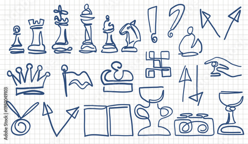Chess hand drawn doodle set