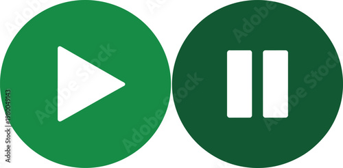 Green play and pause media control buttons for web interface navigation and mobile video streaming applications