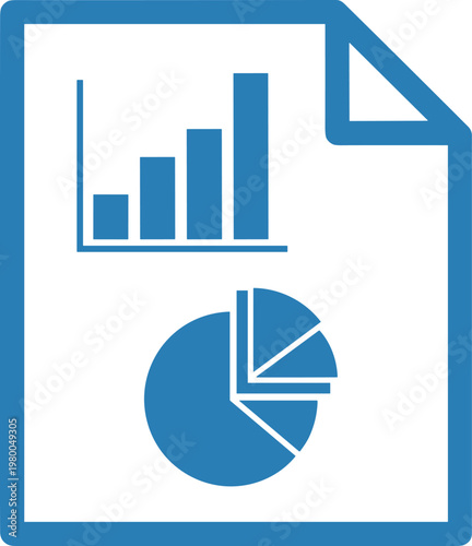 Document with bar chart and pie chart representing data analysis and business reports.