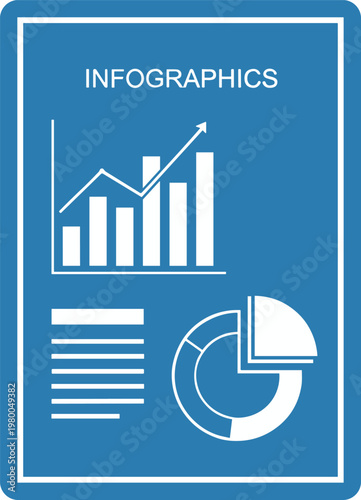 Infographics presentation board with professional bar charts and circular pie graph reporting symbols.