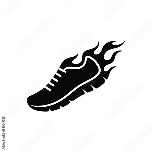 Running shoe with flames vector icon representing speed and athletic performance
