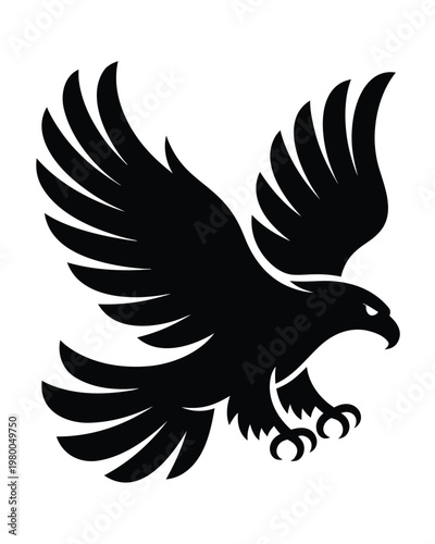 Eagle mascot silhouette logo vector illustration of predatory bird in flight