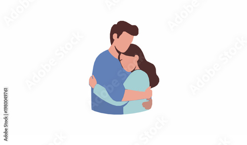 Romantic Couple Hugging in Love Emotional Flat Vector Illustration Isolated on White Background