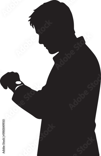 Silhouette of a man checking his wristwatch with one person silhouette checking wristwatch punctual schedule