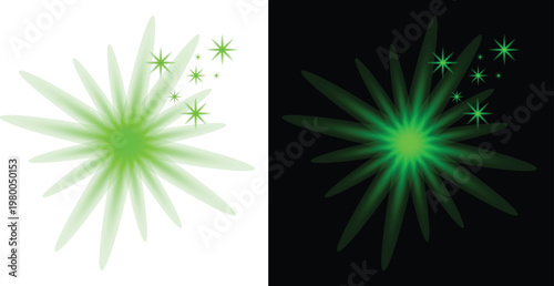 Dual abstract green explosions light and dark contrasts