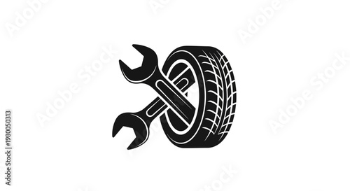Car Tire and Wrench Icon for Automotive Service and Repair.