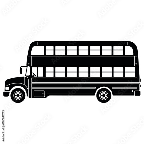 Double decker bus, black silhouette, vehicle icon, transportation symbol, urban travel