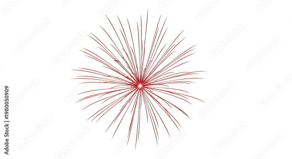 Obraz premium Red fireworks explosion with long thin lines radiating outward in all directions celebration transparent background