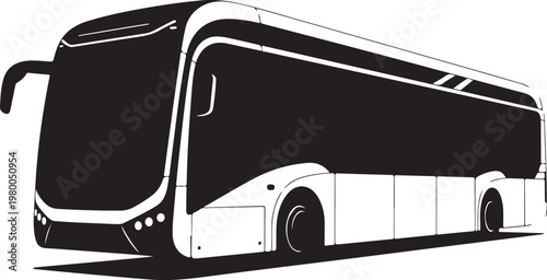 Modern Coach Bus, Vector Bus Illustration, Black and White Transportation, Travel Icon