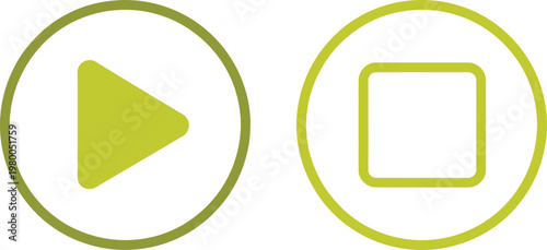 Green play and stop media control buttons for interactive user interfaces and digital video player applications