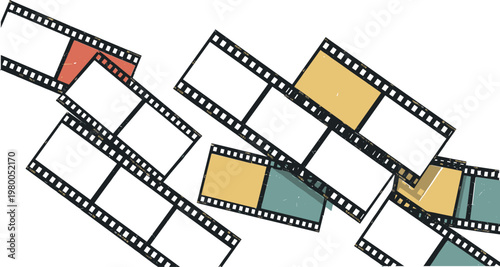 Vintage film strip frames collection with blank photo slides and retro cinema style layout for photography collage and creative media design templates