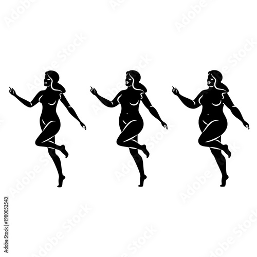 Collection. Silhouette of a beautiful woman figure. The lady is standing. The girl is thin, slender, and the woman is fat. Set of vector illustrations.