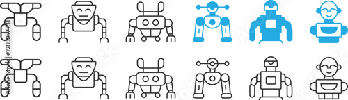 Robot Icon Set – Artificial Intelligence, Automation and Futuristic Technology Vector Icons Bundle