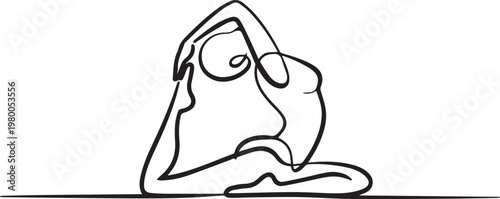 Continuous line drawing of a woman sitting in a yoga pose