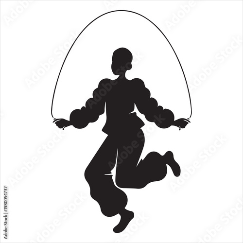 silhouette person jumping rope cardio fitness vector illustration
