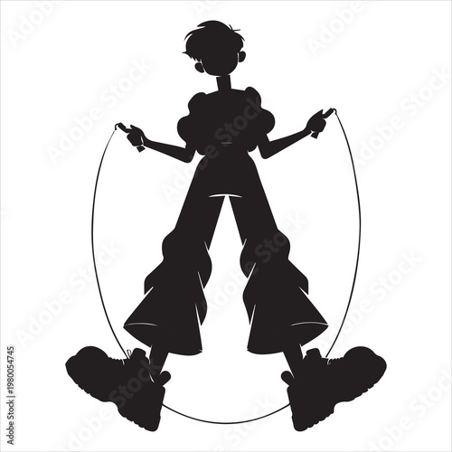 silhouette person jumping rope cardio fitness vector illustration