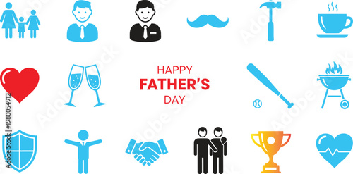Father's day celebration a colorful collection of icons representing dad's interests and love