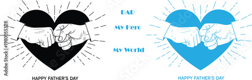 Festive father's day card design featuring building silhouettes and colorful typography