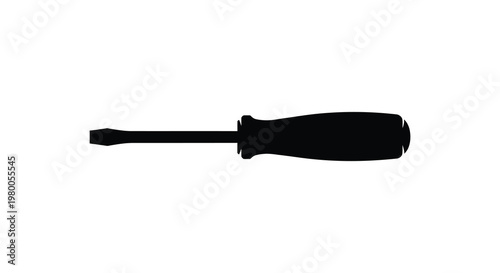 A flathead screwdriver depicted in a stark black outline silhouette