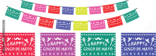 Colorful papel picado banner for cinco de mayo celebration background
