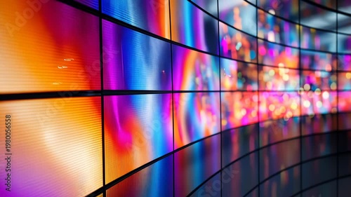 Abstract modern glass reflections with vibrant neon colors and curved surfaces. Generated AI