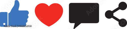 Blue Like Button Red Heart Black Speech Bubble Black Share Icon vector