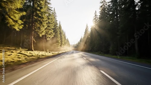 Wallpaper Mural asphalt road through coniferous forest. Torontodigital.ca