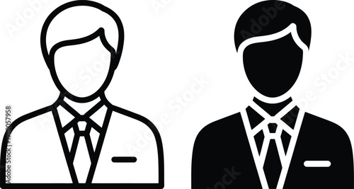 Two silhouetted professionals in formal attire with different colored suits
