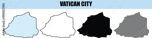 Vatican City outline and silhouette maps with textured fill for graphic design