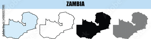 Zambia map outlines in various styles for design and presentation purposes