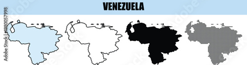 Venezuela map outline and silhouette variations for graphic design and data visualization