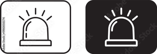 A graphic design of two siren icons in black and white on a plain background