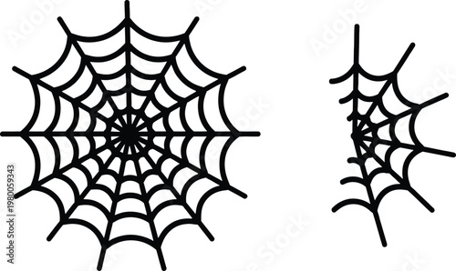 Comparison of circular and tubular spider web structures in black and white illustration