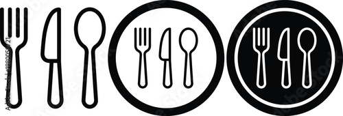 Illustration of cutlery and dining symbols featuring fork, knife, and spoon