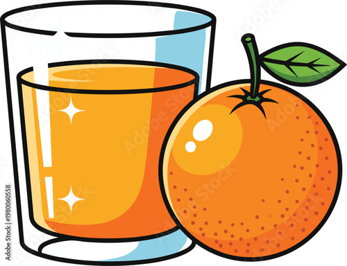 Isometric orange juice glass and fresh orange vector illustration with modern 3d design for health and beverage apps