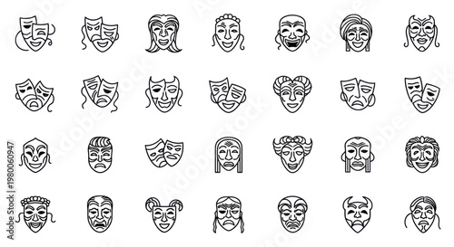 Theatrical Masks in Various Expressions.