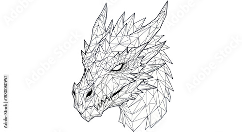 Dragon head with sharp horns and scales.