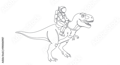Astronaut Riding on Dinosaur Back.