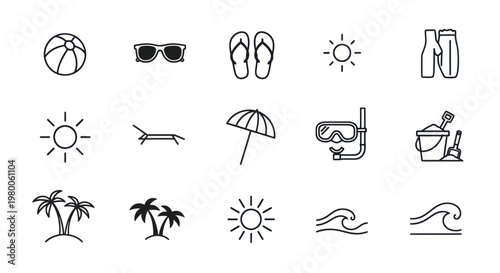 Summer Vacation Icon Set Line Style.