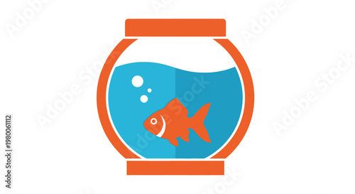 Orange Goldfish in Fishbowl Swimming.