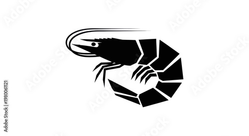 Black Shrimp Crustacean Side View.