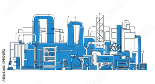 Industrial factory machinery equipment blue.
