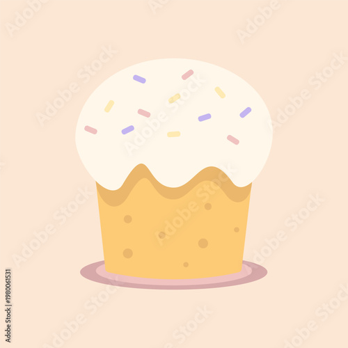 Traditional Easter Cake with White Glaze and Colorful Sprinkles on Peach Background
